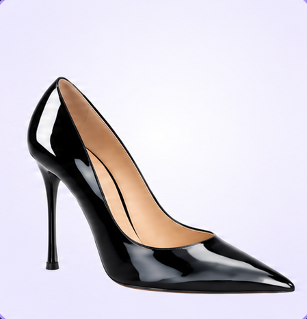Black patent pointed pump