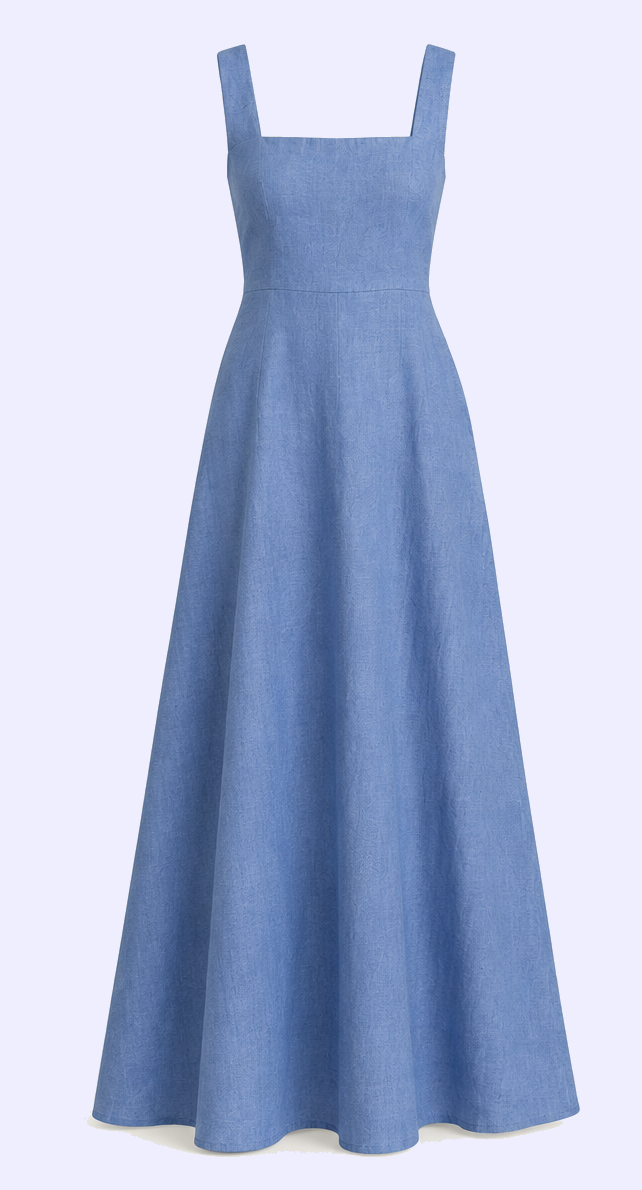 Blue linen dress, front